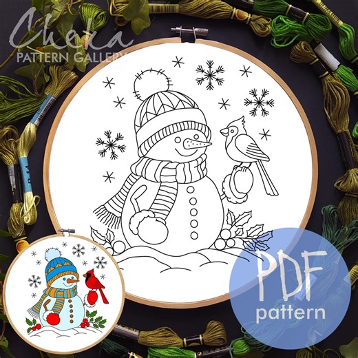 Snowman, Hand Embroidery Pattern, Christmas Hand Embroidery Design PDF, Cozy Winter Scene, DIY Craft - Etsy