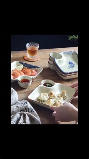 🥟 No more extra bowls for sauce! These 4-pack 18.54cm divided plates keep dumplings, sushi, and dip neat and separate.#DippingSaucer #CeramicPlates #KitchenHacks
