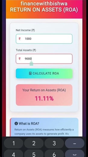 RETURN ON ASSETS (ROA) CALCULATOR. #finance #profitability #efficiency #businessanalysis