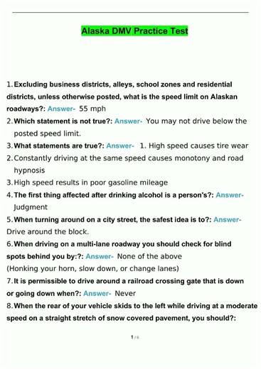 Latest Alaska DMV Practice Test Questions and Answers with complete solution25 video