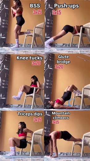 Try this easy & quick full-body workout at home with just a chair or a table🙌👍👉….. . . . . . . . #homeworkouroutine #homeexercise #homeworkouts #ch