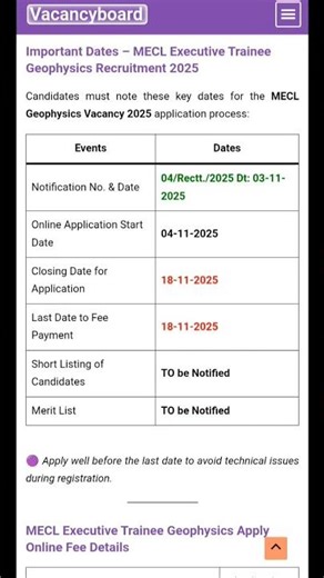 MECL Executive Trainee Geophysics Recruitment 2025 | UPSC CGSE 2024 Examination | Vacancy Board
