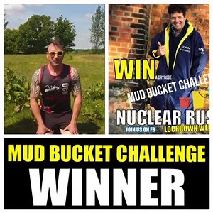 BOOM! So many fabulous entries & such #lovemud fun at #Rushlockdownweekend. 👏🏻 Our Nuclear dryrobe winner 👏🏻 is Ian Watson for the full mud bucket challenge experience. Mud consistency was spot on for full coverage & the tiny wince made it a true Nuker entry - we even liked the shades 💛🖤 DM asap us to claim the prize ;-) | Nuclear Races