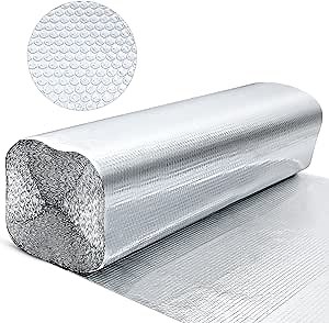 Ireer Reflective Foil Insulation Thermal Barrier 3mm Attic Door Insulation Cover Foam Board Commercial for Windows Garages Ducts(48’‘ x 100 ft)
