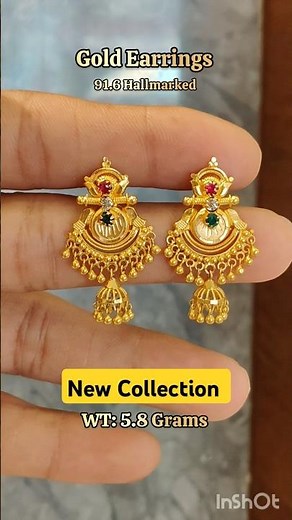 Gold earrings designs 22karat Hallmarked. Daily wear gold earrings designs. small jumki earrings