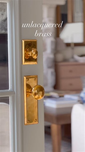Nate Long on Instagram: "The most versatile and timeless finish ✨ When we originally did our DIY arched front door we purchased this gorgeous unlacquered brass entry set from @nostalgicwarehouse. It was an absolute pleasure being able to partner with them to bring this finish throughout the rest of our home. We have a love affair with unlacquered brass because of the beauty it brings from its patina as it ages. Featured here is the New York long plate with the New York knob and deco knob. All li