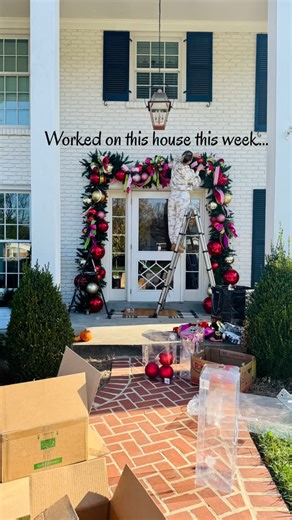 50K views · 1.1K reactions | This weeks work project: A dreamy front porch, giant ornaments, all the ribbon = the kind of Christmas install I live for. This home was already beautiful… adding the holiday magic was just the cherry on top. | Zig & Co | Facebook
