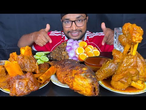 SPICY EATING MUTTON CURRY, FULL FISH FRY, LAMB CURRY AND MUTTON BOTI CURRY WITH RICE MUKBANG, EATING