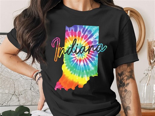 Indiana State Map Unisex T-shirt: Colorful Tie Dye Groovy Retro State Pride - Etsy