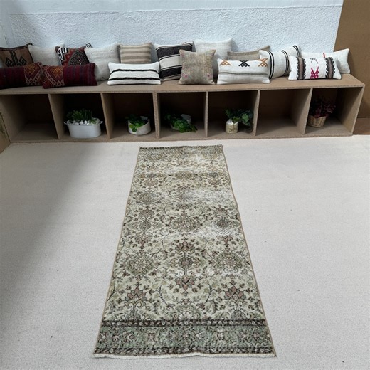 Turkish Rug Vintage Runner Anatolian Rugs for Corridor 2.6x7 Ft Green Antique Handmade Wool Aesthetic Custom Vintage Kitchen Neutral Turkish - Etsy