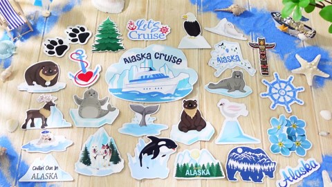 Konohan 25 Pcs Alaskan Themed Fridge Magnetic Stickers Alaska Cruise Door Magnet Car Ship Magnetic Stickers Whale Sea Lion Seal Reindeer Refrigerator Magnet for Door Cruise Party Decor