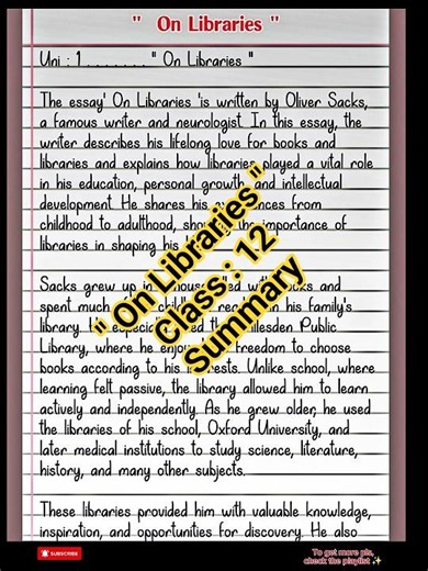 On Libraries Summary Class 12 | Analysis in English | Essay Section | Compulsory English Class 12 |