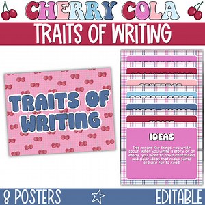 The Traits of Writing Posters, 6 1 Writing Traits, Retro Cherry Classroom Decor