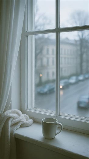 Cozy winter scene with a mug on a windowsill, shot from a side angle | Premium 影片庫