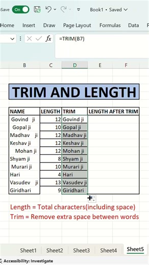 Learn how to use LEN & TRIM functions in Excel easily! #excel #exceltips #exceltutorial #exceltricks
