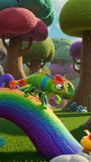 Chameleon’s Colorful Adventure on Rainbow Trees! 🌈🦎