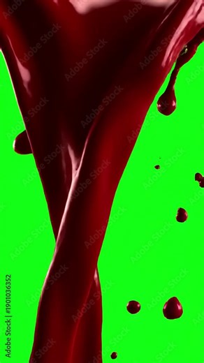 Green Screen dark red blood drips on and transparent background liquid flowing down the surface in streams melting drops create streaks 3d animation chroma key alpha channel scene 4 with distortion