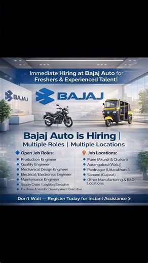 50th Job Update! 🎉 | Bajaj Auto Mass Hiring | Freshers & Experienced | All India Locations #shorts