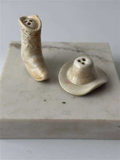 Cowboy Boot and Hat Beige Ceramic Salt and Pepper Shaker Set - Etsy
