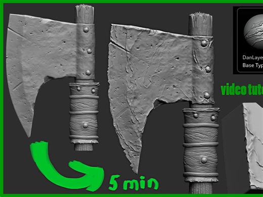ZBrush素材兵器金属磨损边缘破损皮革堆叠ZBP笔刷ZB建模雕刻DanLayers Brush Tutorial
