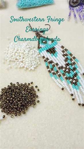 Southwestern American Indian themed fringe seed bead earrings #beadart #seedbeadearrings