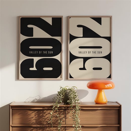 Valley of The Sun Phoenix 602 Area Code Poster Set – Modern Typography Prints (Digital Download)