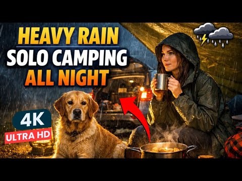 Solo Camping in Heavy Rain 🌧️ | Surviving the Storm All Night