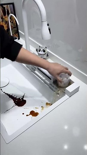 Sleek White Topmount Waterfall Stainless Steel Sink📌 #sink #kitchengadgets #kitchensink