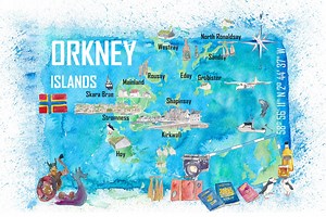 Orkney Islands Illustrated Travel Map With Touristic Highlights - Etsy Canada