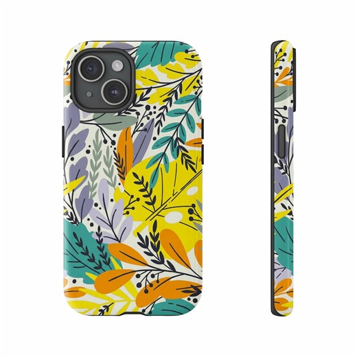 Vibrant Abstract Floral Phone Cases, Colorful Botanical Leaves Pattern, Modern Nature Aesthetic, Summer Spring Garden Art, Unique Artistic - Etsy