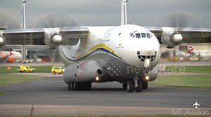 Worlds largest propeller plane - Antonov AN-22 - Landing and Takeoff at Manchester Airport