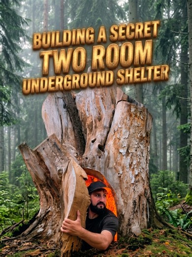 Building a Secret 2-Room Underground Shelter Inside a Giant Hollow Oak Stump. #bushcraft #outdour #survivel #campinglife #camping