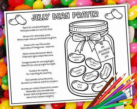 Jelly Bean Prayer Coloring Page Printable, Jelly Bean Poem, Christian Easter Coloring Activity, Easter Story Sunday School Kids Bible Lesson - Etsy