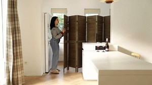 Room Dividers and Folding Privacy Screens, Wood Louvered Separators Divider Wall for Home Office Bedroom - 4 Panels, 67 * 60inch (Brown)