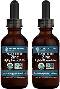 Amazon.com: Global Healing Center Zinc 15mg Organic Liquid Supplement Drops - Supports Clear Skin, Immune System, Normal Cell Growth, & Hormone Balance in Men & Women - Ionic, Chelated, Protein - 2 Oz (2-Pack) : Health & Household