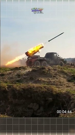 The BM-21 Grad 122 mm multiple rocket launcher in action