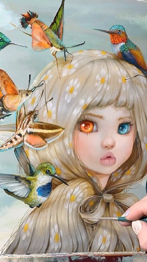 🌺🐦 Do you adore hummingbirds as much as I do? 🥰🦜🕊They’re like the cutest, most colorful creatures on Earth! 🌈🌍 My charming painting “Chamelia,” made its debut in my “Nurtured by Nature” solo show last September 2023. 🖼 This offers a peek into the playful world of Mother Nature, showcasing the incredible adaptations of creatures like hummingbird moths. 🌸 Just like their avian counterparts, these moths dazzle with their vibrant colors and play a vital role in pollinating our world. 🌼 Wit