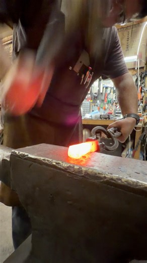 Rob Laycock of @reluctant_lightning_forge getting some serious forging done at our local hammer in competition with the North Idaho Blacksmiths! We all stared with 3”x1” round mystery carbon steel forged to 3/4x2, stepped down to 1/2x2 stepped down to 3/8x2. Feeling inspired? Come take a class and see what we can make together- https://fireironforge.com/classes #fireironforge #blacksmith #blacksmithing #forged #idaho | Fire Iron Forge