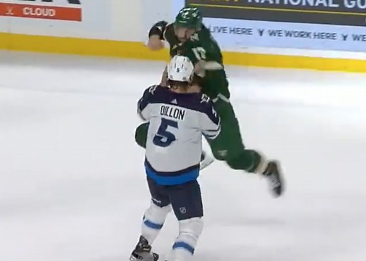 Marcus Foligno attempts superman punch in fight, narrowly misses ending Brenden Dillon's life