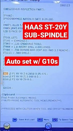 Haas ST-20Y using G10's to rapid set you work offsets! #cnc #shorts #gcode #haas #cnclathe