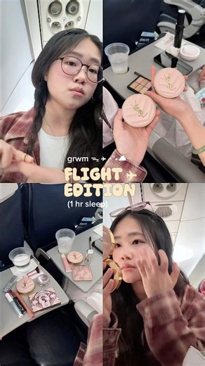 5 minute airplane makeup touch up before landing ✈️#travelmakeup #flightessentials #travelroutine