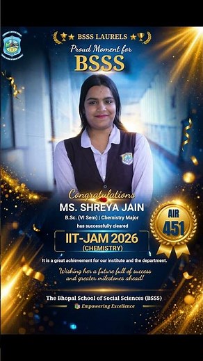 👉 BSSS Student Shreya Jain B.Sc. (VI SEM) Cracks IIT-JAM | AIR 451 🚀 #education #bssscollege