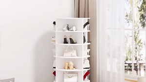7 Tier Rotating Shoe Rack Tower, Spinning Shoe Display Lazy Susan, Revolving 360 Shoe Rack Storage Round Carousel, Vertical Handbag Rotate Shoes Closet Organization