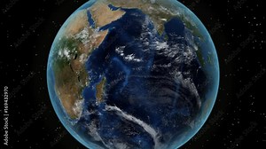 Madagascar. 3D Earth in space - zoom in on Madagascar outlined. Star sky background