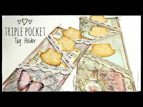 Junk Journal Triple Pocket Tag Holder - Tutorial - 12 x 12 Paper Pad Paper