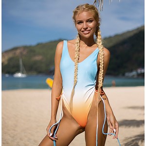 [Hot Item] New Conjoined Printing Gradient Bikini Tight Swimwear Women Sexy Swimsuit
