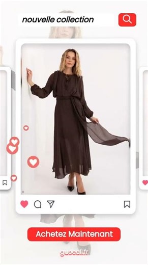 Women’s Brown Maxi Long Sleeve Tie Neck Dress