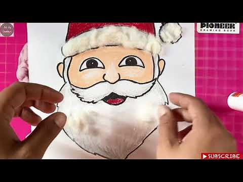 How to draw easy santa claus face with cotton /Kids Christmas drawing/ 3D santa face -christmas tree