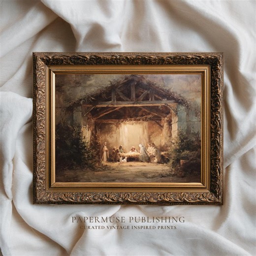 Vintage Nativity Scene Art, Holy Family Painting, Rustic Christmas Manger Print, Religious Holiday Decor, Antique Biblical, Digital Download - Etsy