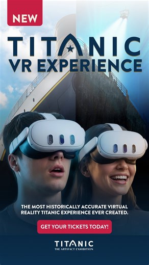 Experience the most accurate Titanic VR ever created at Titanic: The Artifact Exhibition Orlando! Step inside the Grand Staircase, explore the Gymnasium, and see the breathtaking re-creations of the Ship's most iconic spaces, including areas never seen before! The journey continues as guests explore the Exhibition and encounter authentic Titanic artifacts directly connected to the immersive experience, including artifacts tied to the stories they heard, 🎟️ Get your tickets today and experience 